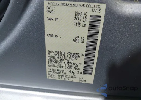 2019 Nissan Altima 2.5 Sv z USA, uszkodzony, nr VIN 1N4BL4DV6KC166236